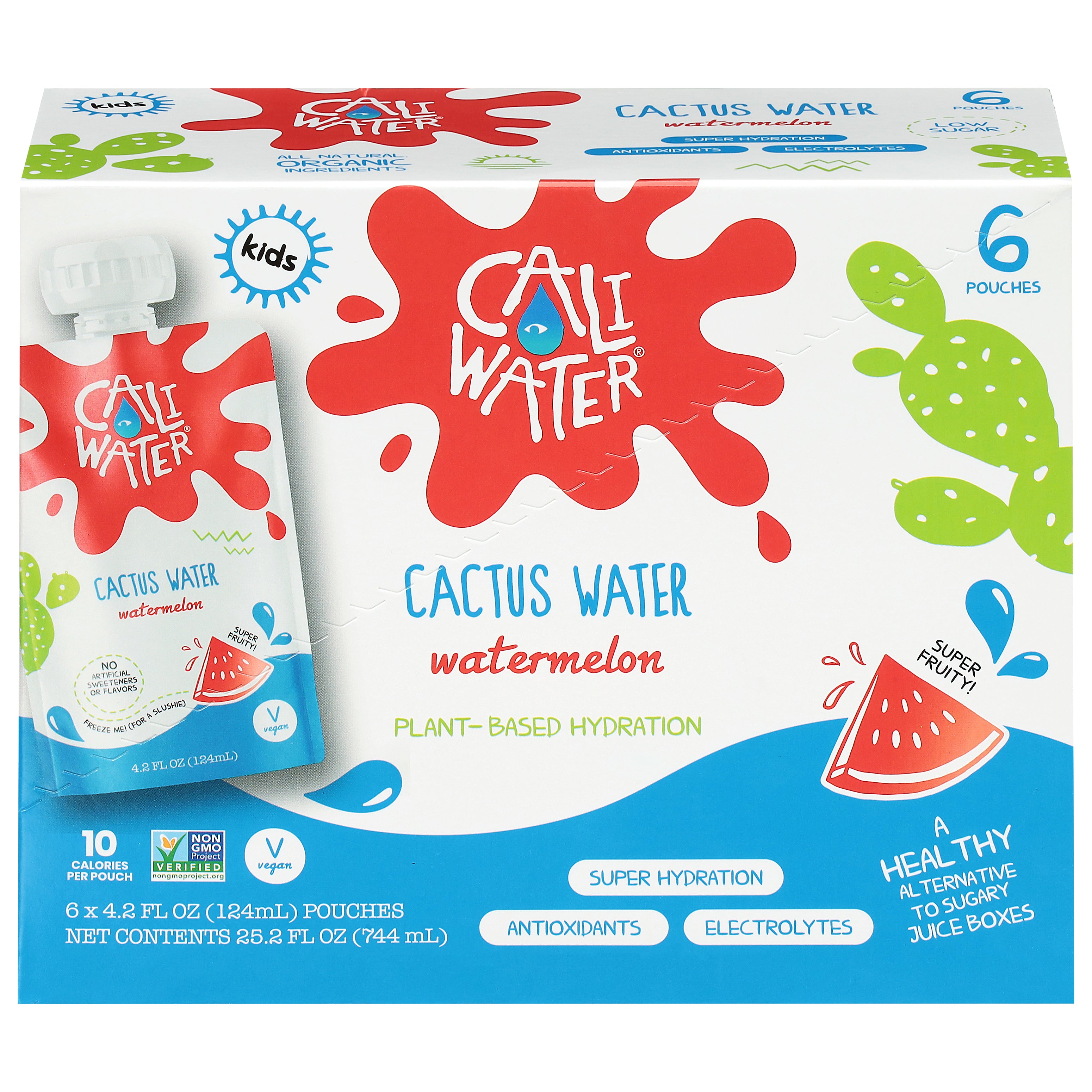 Caliwater Watermelon Cactus Water 6 - 4.2 fl oz Pouches - Case of 6