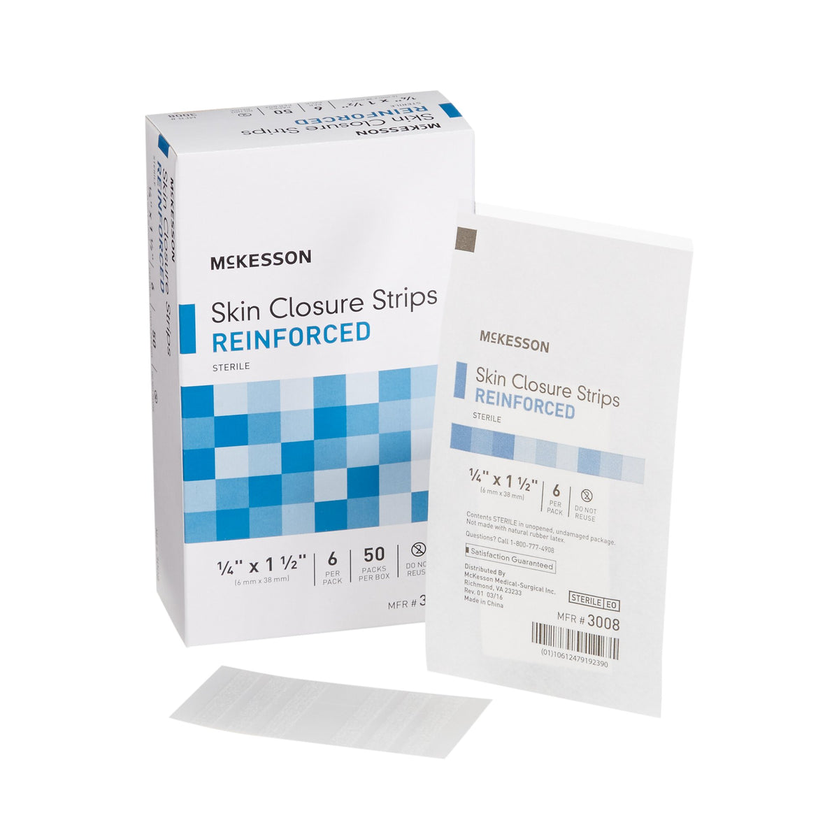 McKesson Brand - Skin Closure Strip McKesson 1/4 X 1-1/2 Inch Nonwoven Material Reinforced Strip White [50/BX]