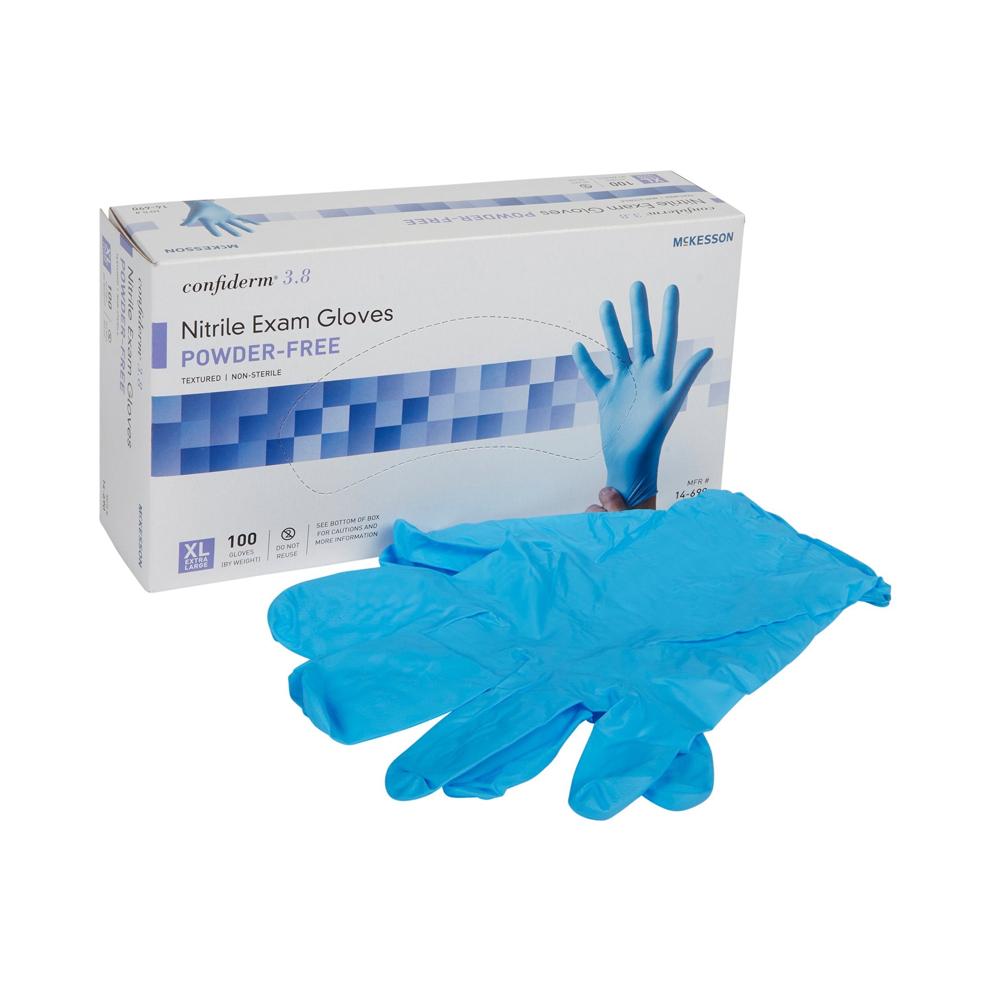 McKesson Brand - Exam Glove McKesson Confiderm® 3.8 X-Large NonSterile Nitrile Standard Cuff Length Textured Fingertips Blue Not Rated [100/BX]