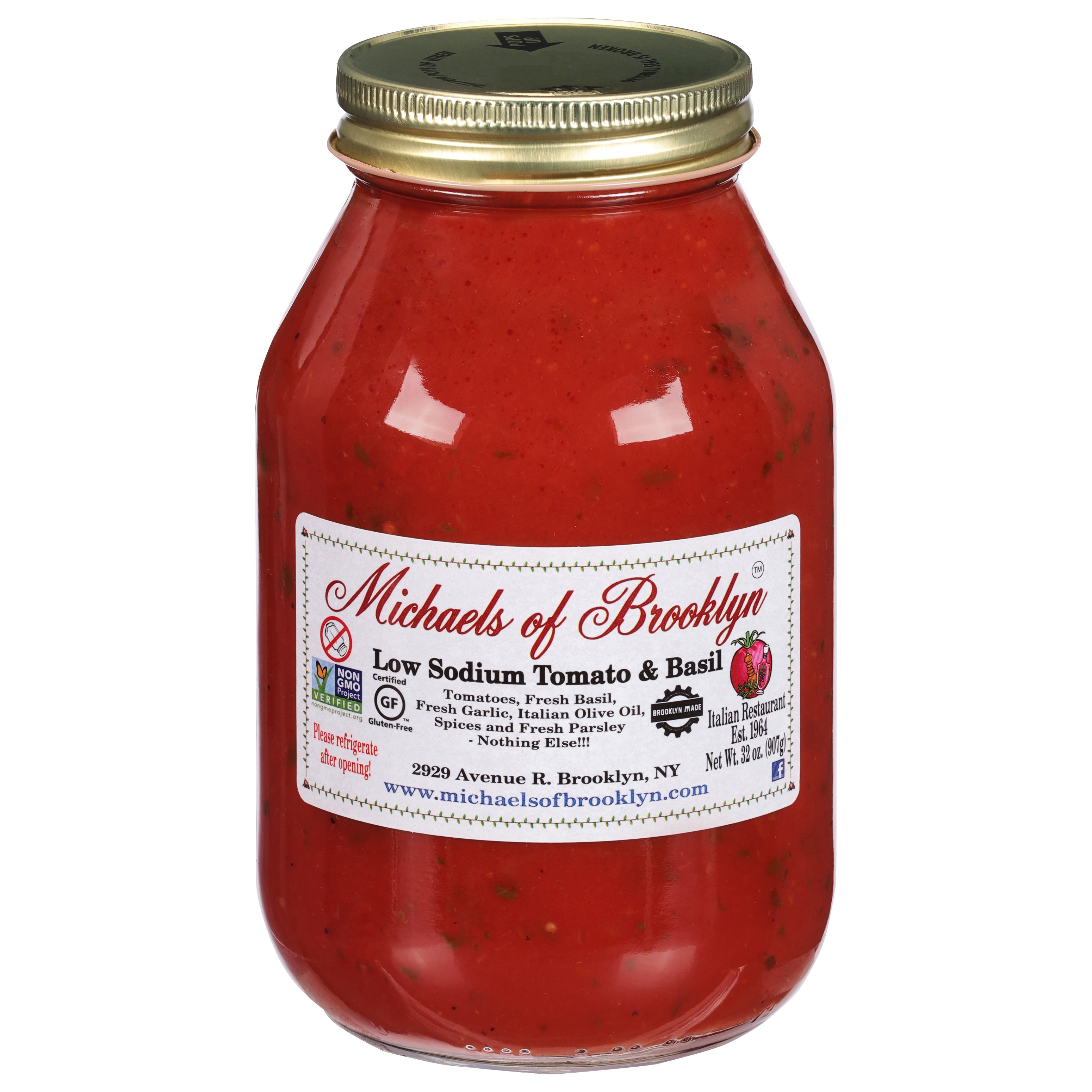 Michaels of Brooklyn Low Sodium Tomato & Basil 32 oz - Case of 6