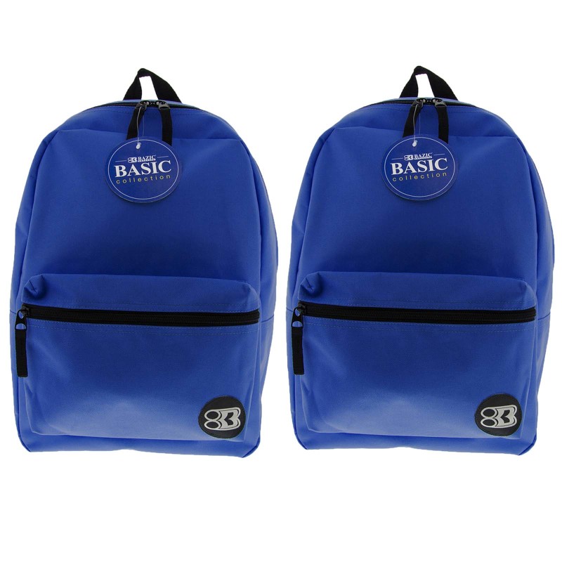 BAZIC PRODUCTS - Basic Backpack, 16", Blue, Pack of 2