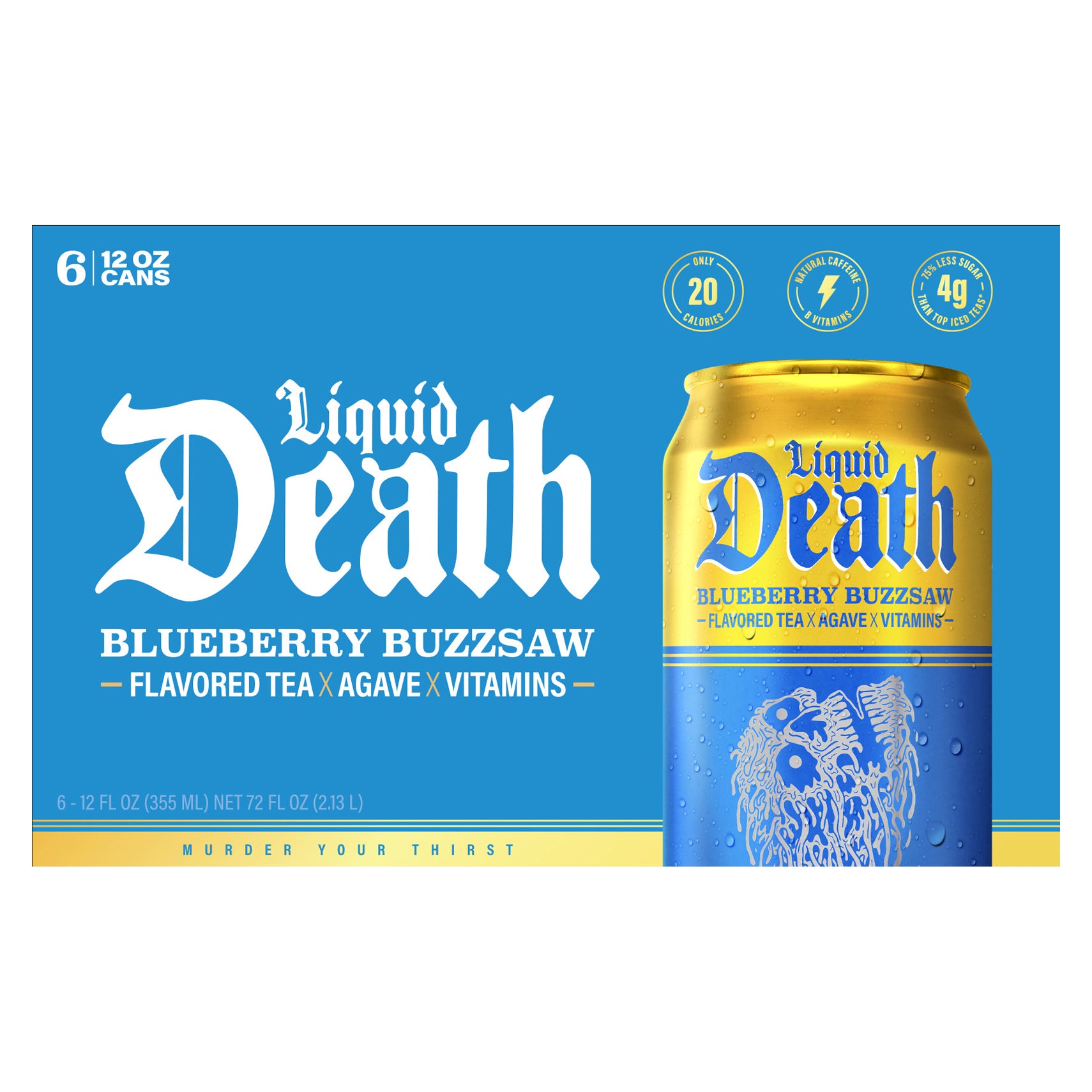 Liquid Death, Blueberry Buzzsaw Iced Tea, Blueberry Flavored Black Tea - Case of 4
