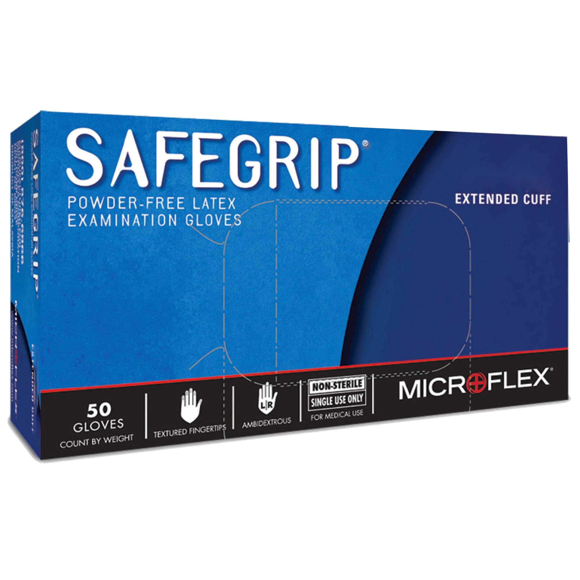 Microflex Medical - Exam Glove SafeGrip® X-Large NonSterile Latex Extended Cuff Length Textured Fingertips Blue Chemo Tested [50/BX]