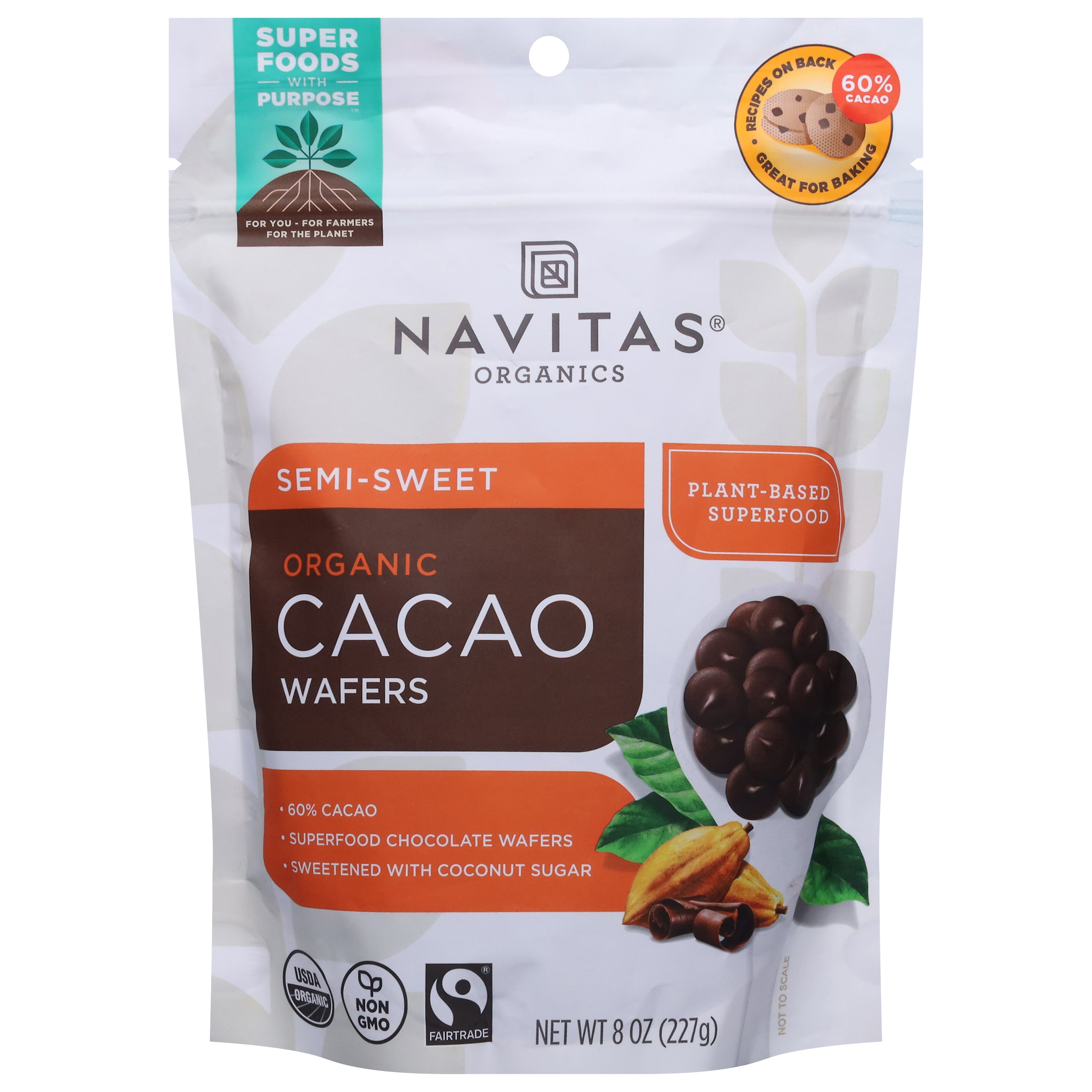 Navitas Organics Organic Semi-Sweet Cacao Wafers 8 oz - Case of 6