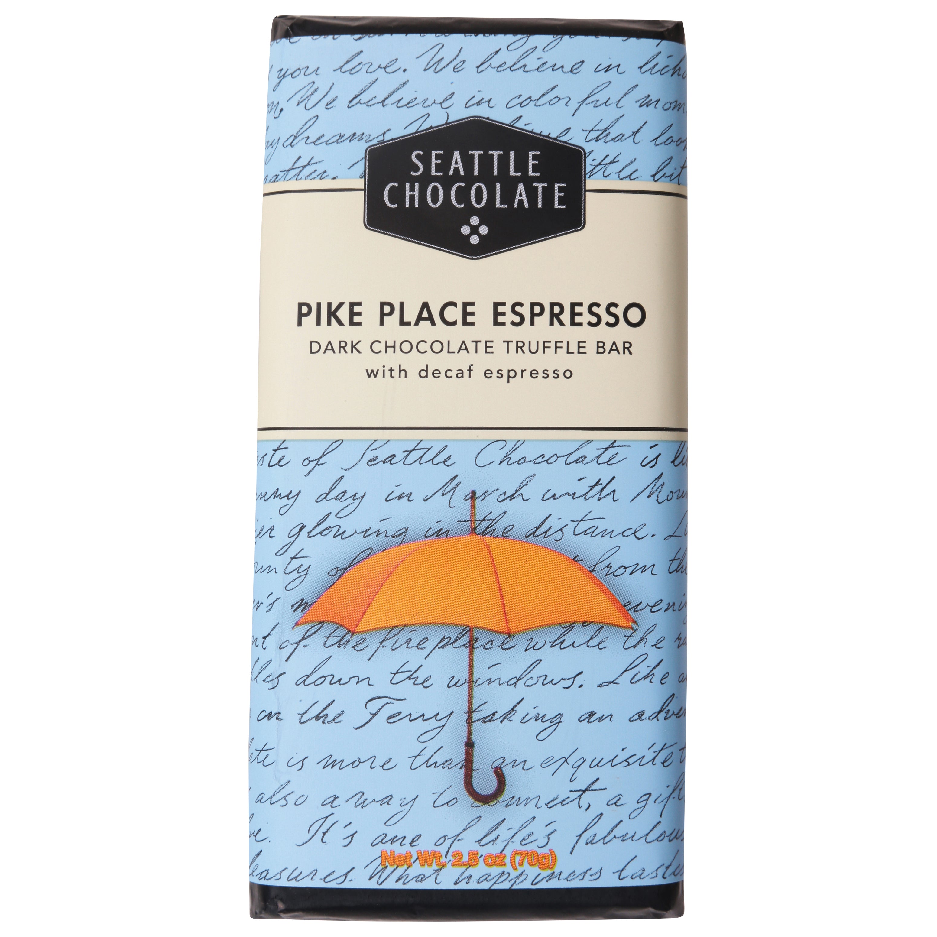 Seattle Chocolate Dark Chocolate Pike Place Espresso Truffle Bar with Decaf Espresso 2.5 oz - Case of 12