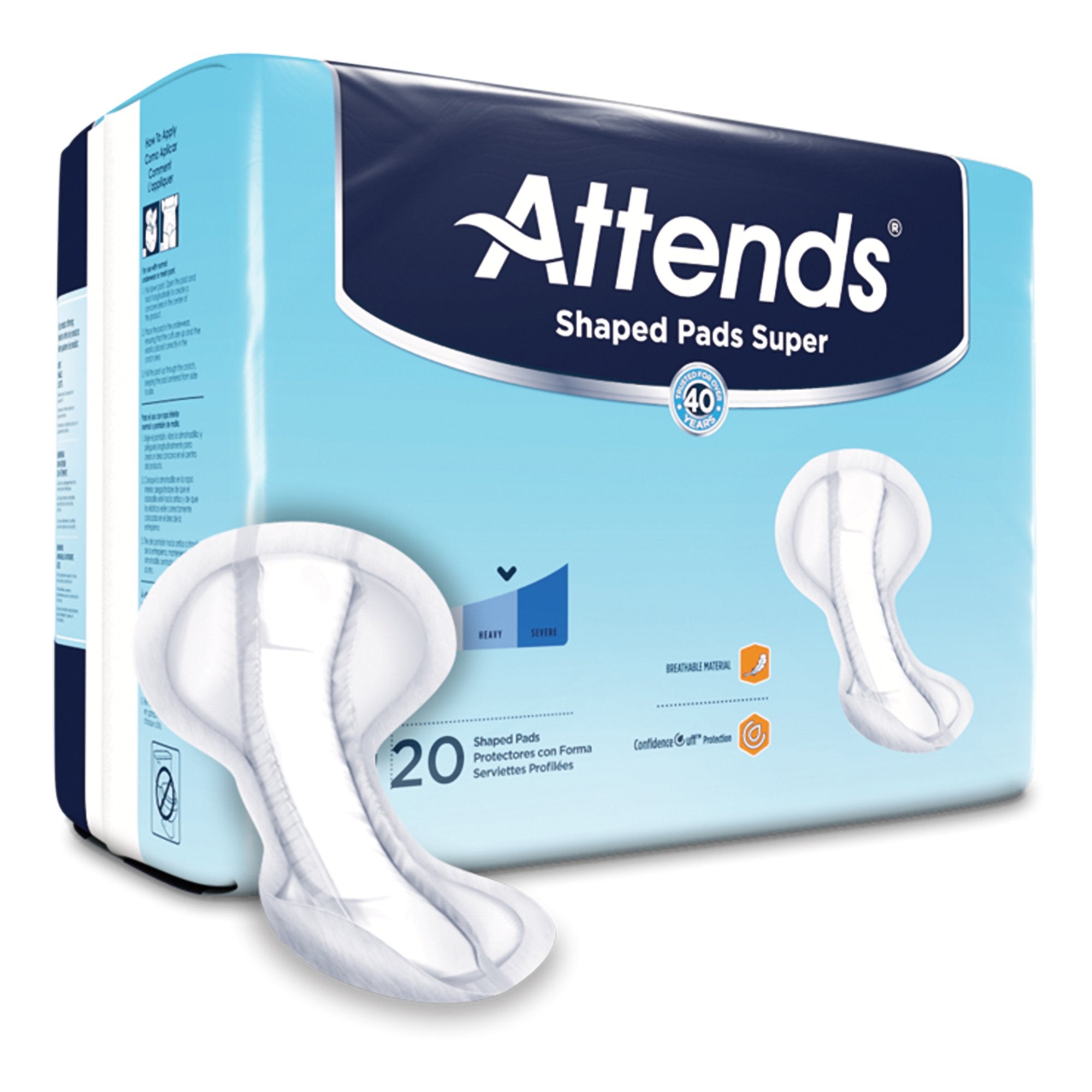 Attends Healthcare Products - Bladder Control Pad Attends® Shaped Pads Super 13 X 27.2 Inch Heavy Absorbency Polymer Core One Size Fits Most [20/PK]