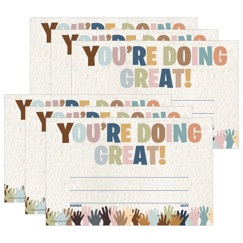 TEACHER CREATED RESOURCES - Everyone is Welcome You're Doing Great! Awards, 30 Per Pack, 6 Packs