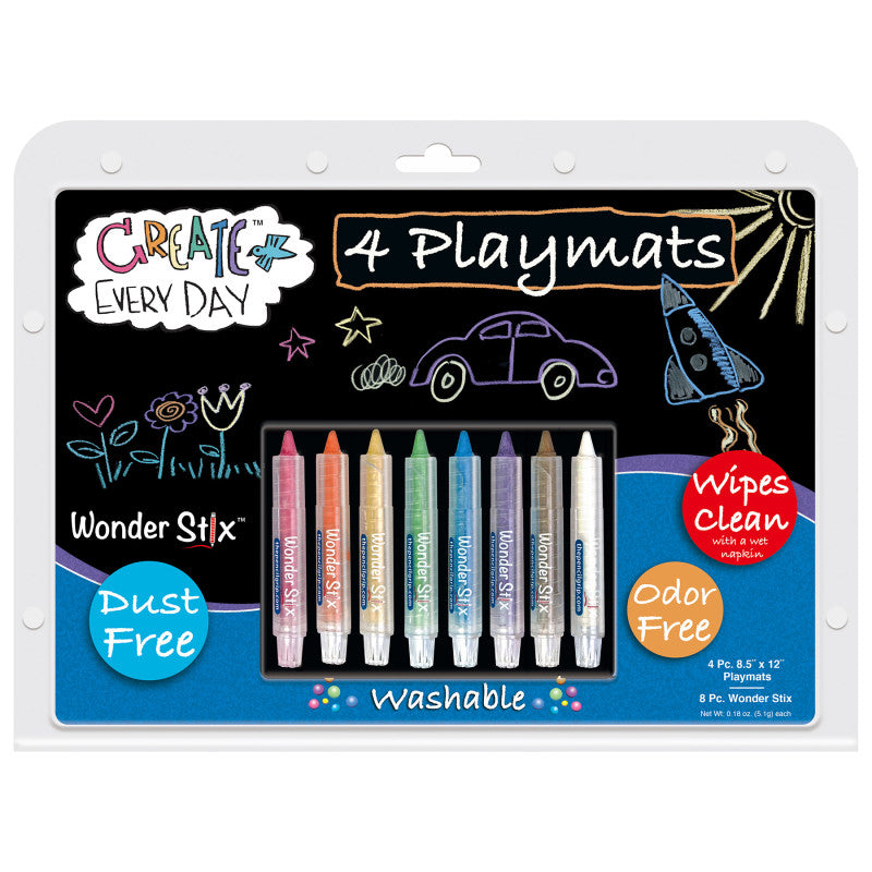 THE PENCIL GRIP - Black Board Playmat Kit with 8 Wonder Stix, 8-1/2" x 12", 4 Boards
