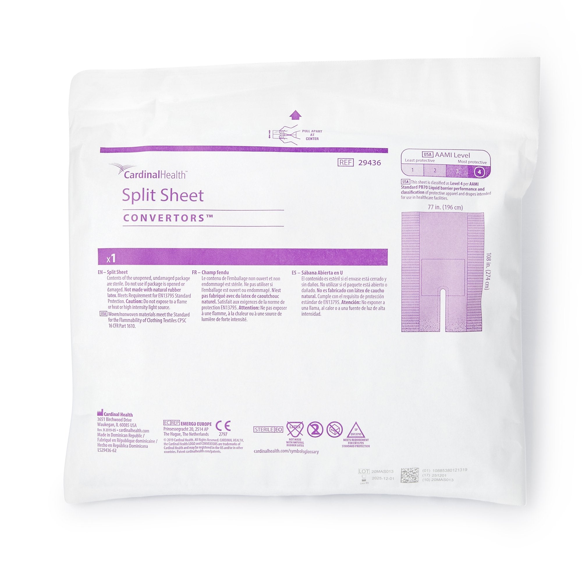 Cardinal - Orthopedic Drape Cardinal Health Split Sheet Drape 77 W X 108 L Inch Sterile [1/EA]