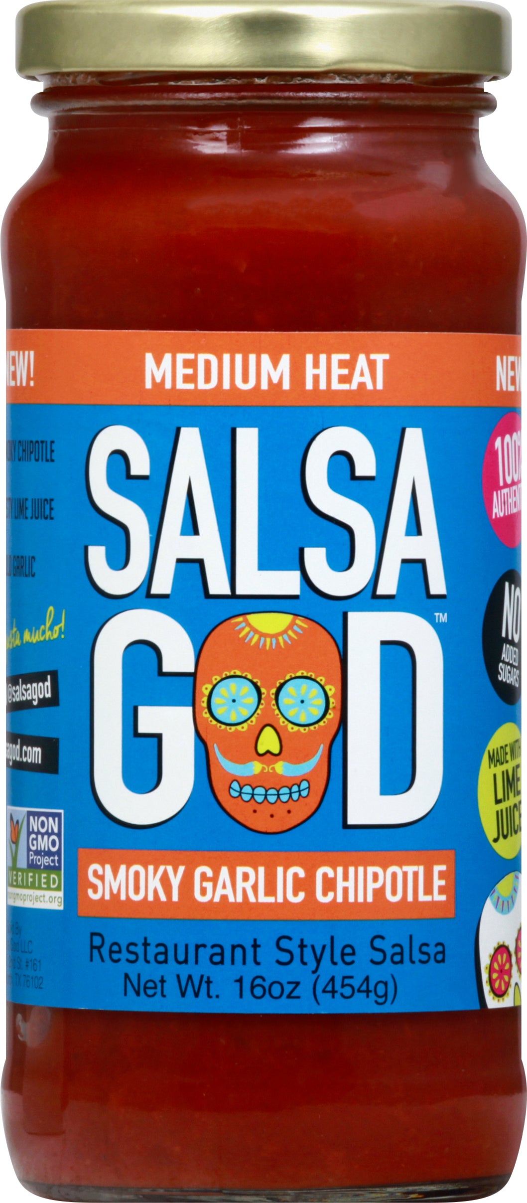 Salsa God Medium Heat Restaurant Style Smoky Garlic Chipotle Salsa 16 oz - Case of 6