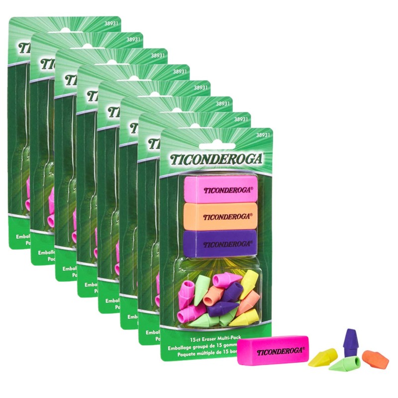 DIXON - Eraser Combo Set, Neon, Beveled & Wedge Caps, 8 Sets