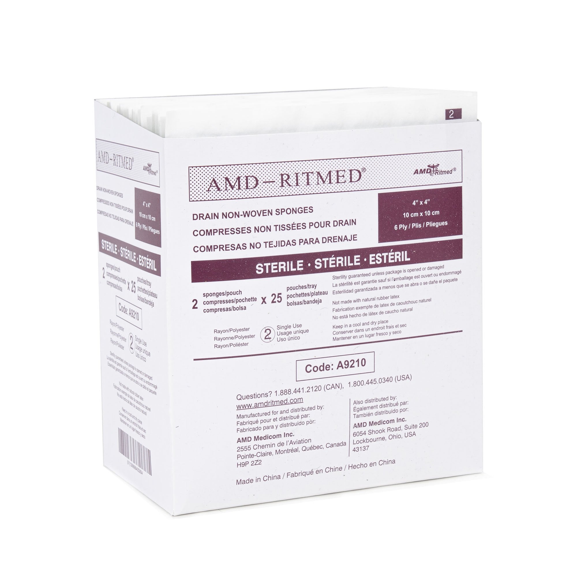 AMD Ritmed - Drain Sponge AMD Ritmed 4 X 4 Inch 6-Ply Sterile 2 per Pack [300/CS]