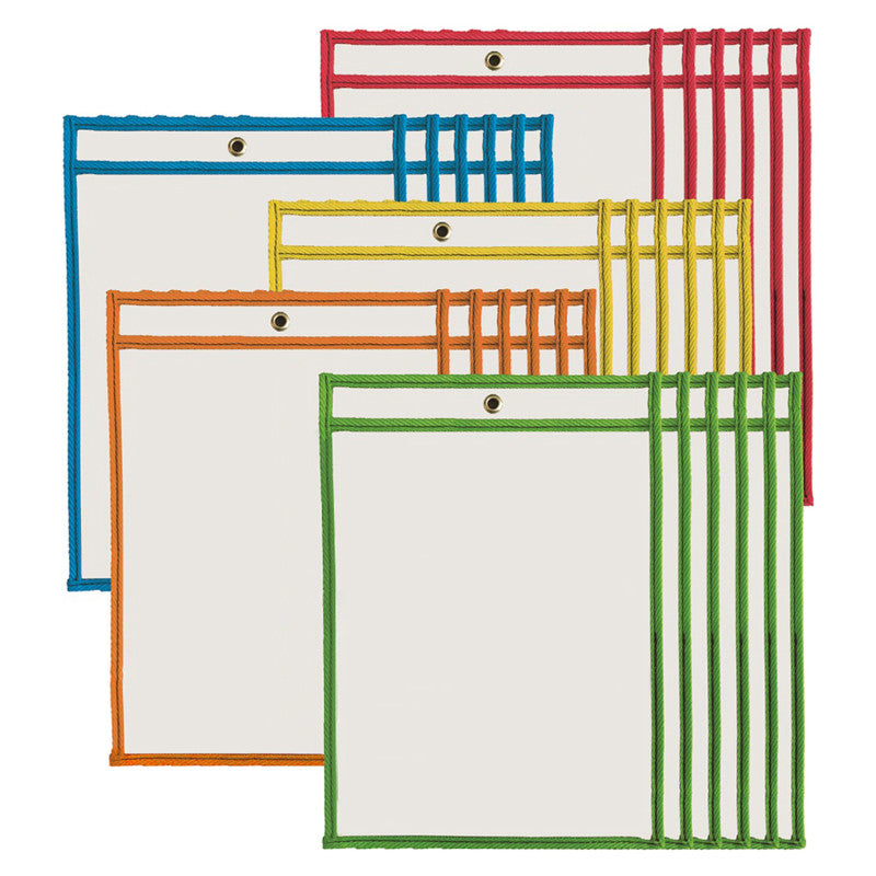 CHARLES LEONARD - Dry Erase Pockets, 9" x 12", Assorted Colors, Set of 30
