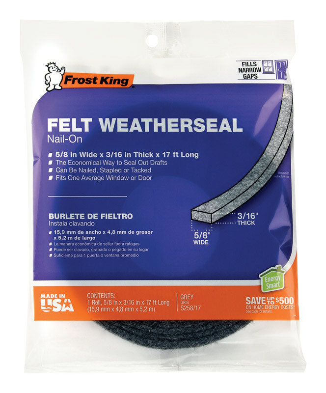 FROST KING - Frost King Gray Felt Weather Seal For Doors and Windows 17 ft. L X 0.19 in. [S258/17H]