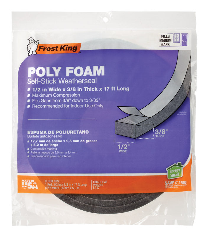 FROST KING - Frost King Charcoal Poly Foam Weather Seal For Doors and Windows 17 ft. L X 0.38 in.