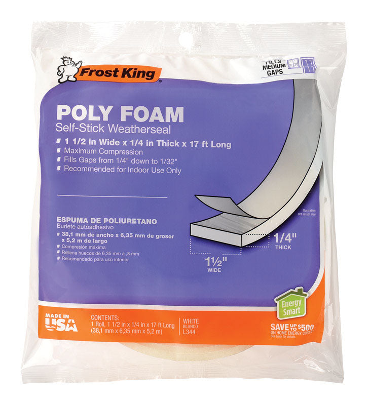 FROST KING - Frost King White Poly Foam Weather Seal For Doors and Windows 17 ft. L X 0.25 in. [L344H]