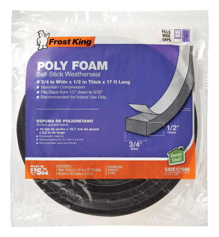 FROST KING - Frost King Charcoal Poly Foam Weather Seal For Doors and Windows 17 ft. L X 0.5 in.
