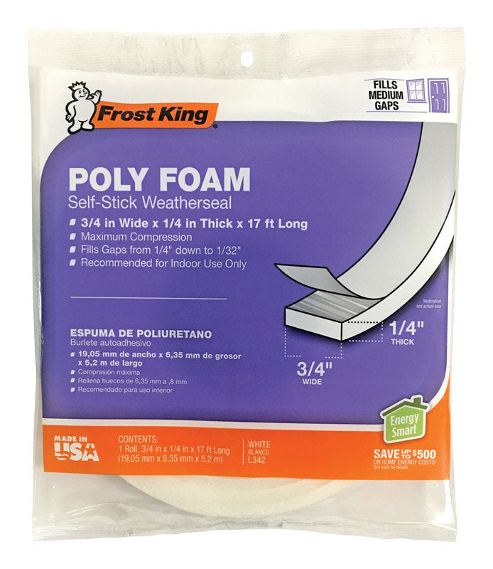 FROST KING - Frost King White Poly Foam Weather Seal For Doors and Windows 17 ft. L X 0.25 in. [L342H]