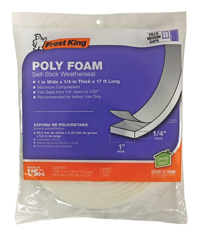 FROST KING - Frost King White Poly Foam Weather Seal For Doors and Windows 17 ft. L X 0.25 in. [L343]