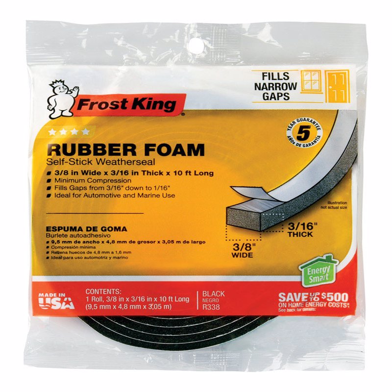 FROST KING - Frost King Black Rubber Foam Weather Seal For Doors and Windows 10 ft. L X 0.19 in.