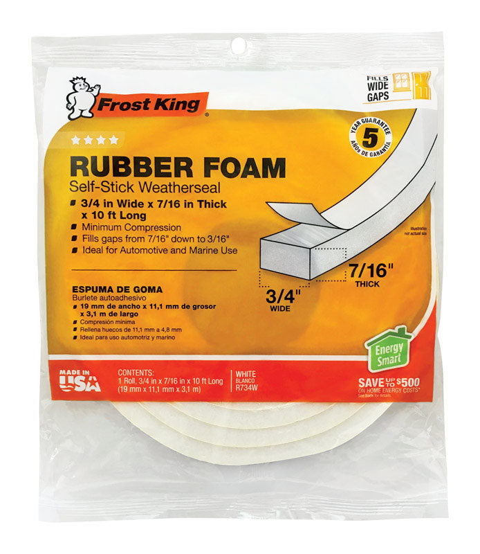 FROST KING - Frost King White Rubber Foam Weather Seal For Doors and Windows 10 ft. L X 0.44 in. [R734WH]