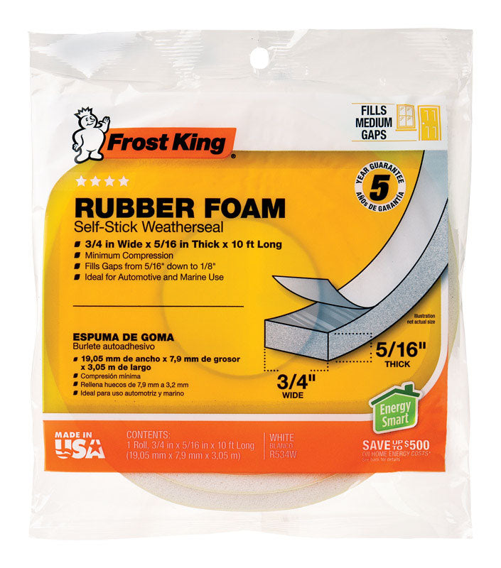 FROST KING - Frost King White Rubber Foam Weather Seal For Doors and Windows 10 ft. L X 0.32 in.