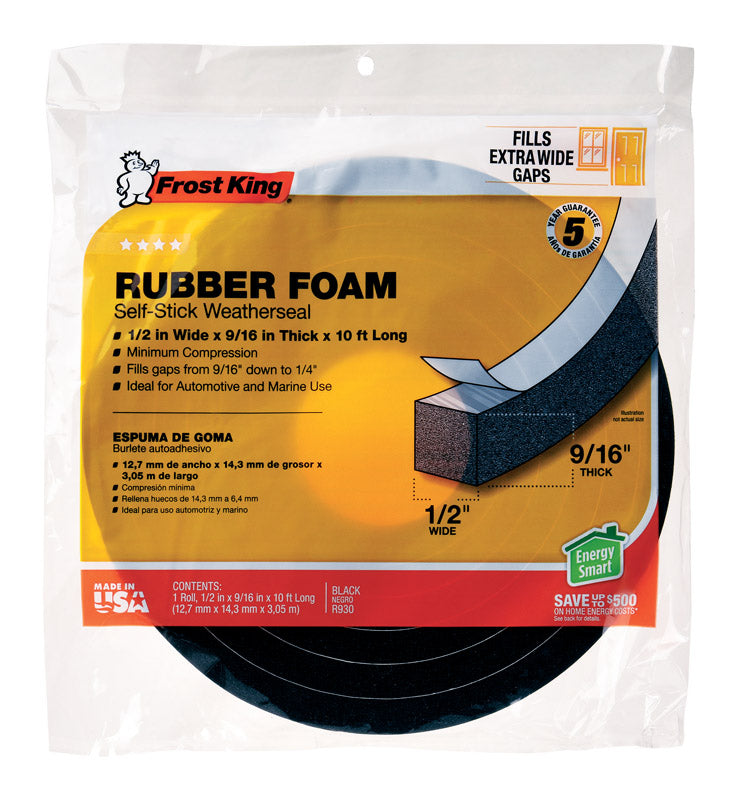 FROST KING - Frost King Black Rubber Foam Weather Seal For Doors and Windows 10 ft. L X 0.57 in.