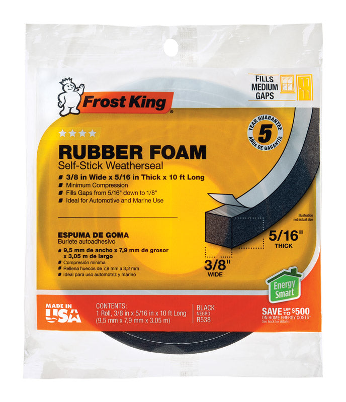FROST KING - Frost King Black Rubber Foam Weather Seal For Doors and Windows 10 ft. L X 0.32 in. [R538H]