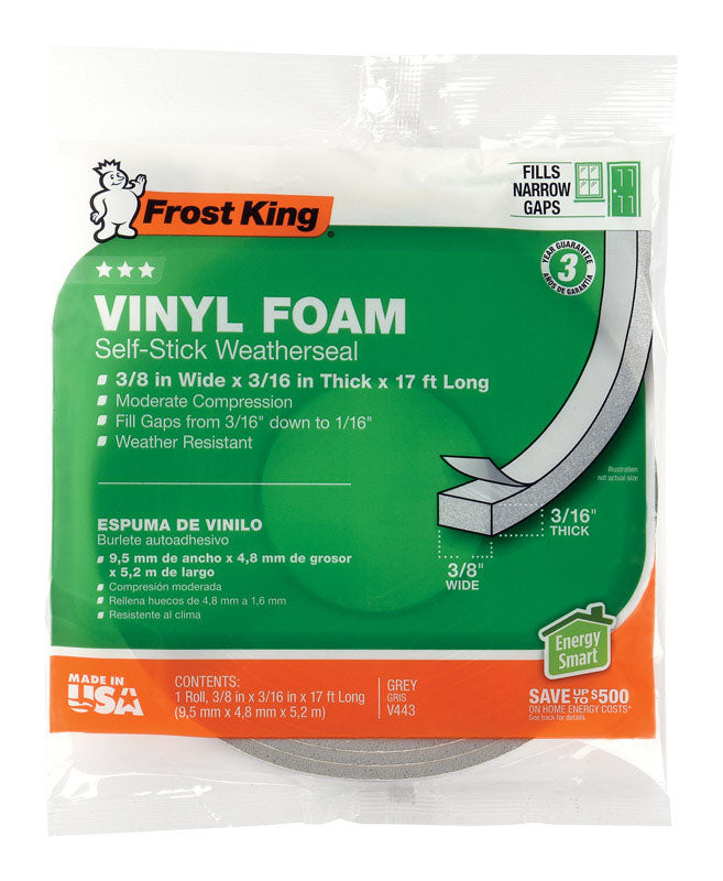 FROST KING - Frost King Gray Foam/Vinyl Weather Seal For Doors and Windows 17 ft. L X 0.19 in.