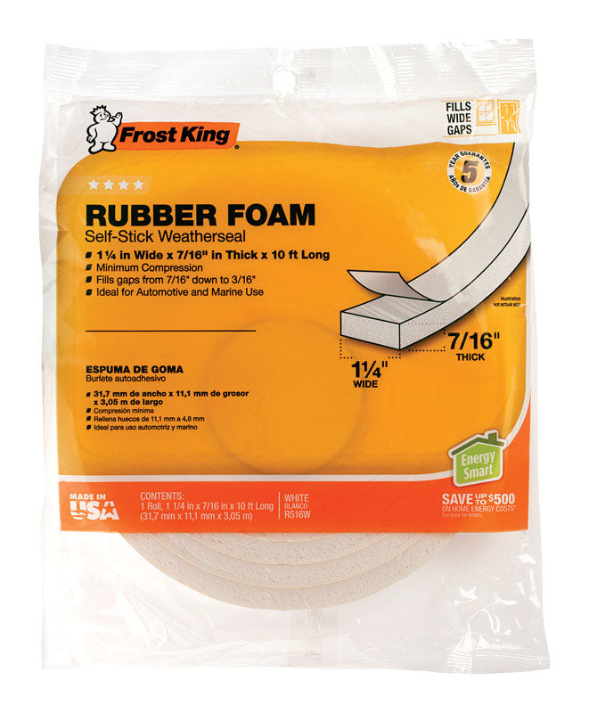 FROST KING - Frost King White Rubber Foam Weather Seal For Doors and Windows 10 ft. L X 0.44 in. [R516WH]