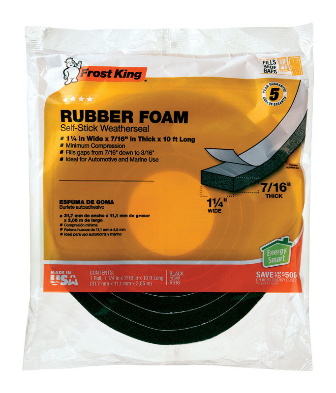 FROST KING - Frost King Black Rubber Foam Weather Seal For Doors and Windows 10 ft. L X 0.44 in. [R516H]