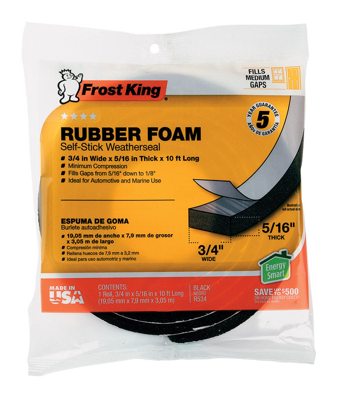FROST KING - Frost King Black Rubber Foam Weather Seal For Doors and Windows 10 ft. L X 0.32 in. [R534H]
