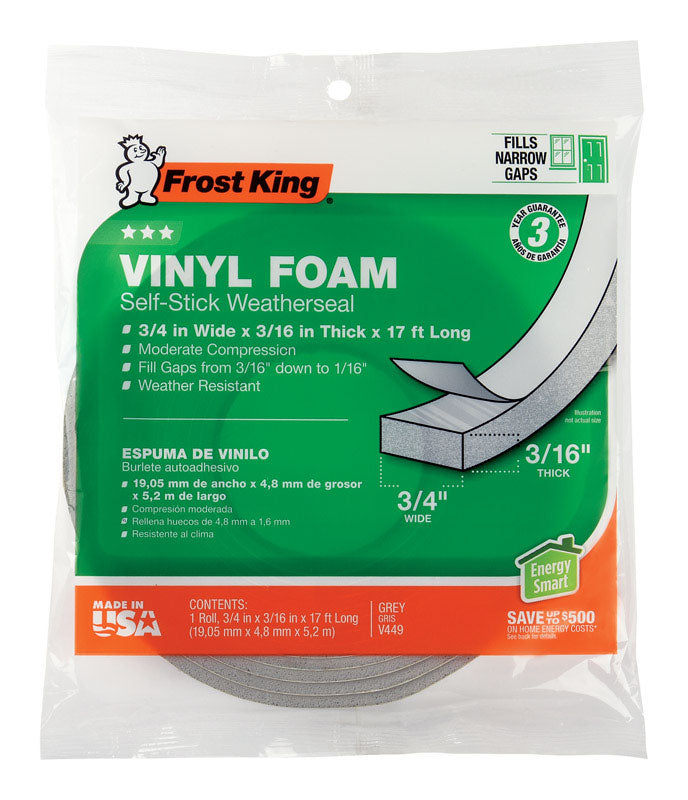 FROST KING - Frost King Gray Vinyl Clad Foam Weather Seal For Doors and Windows 17 ft. L X 0.19 in.