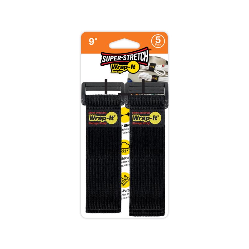 WRAP-IT - Wrap-It Super-Stretch 1 in. W X 9 in. L Black Stretch Storage Straps 10 lb 5 pk