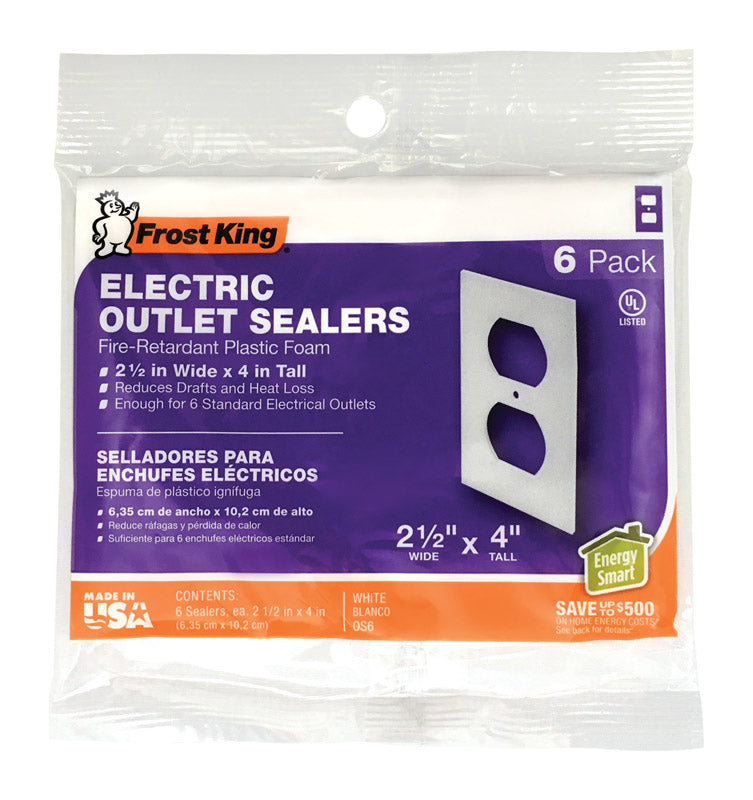 FROST KING - Frost King White 1 gang Plastic Duplex Wall Plate w/Outlet Sealers 6 pk