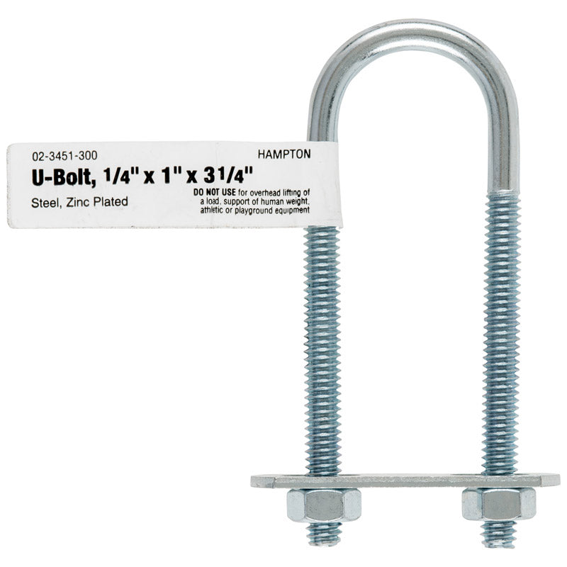 HAMPTON - Hampton 1/4 in. X 1 in. W X 3-1/4 in. L Coarse Zinc-Plated Steel U-Bolt - Case of 10