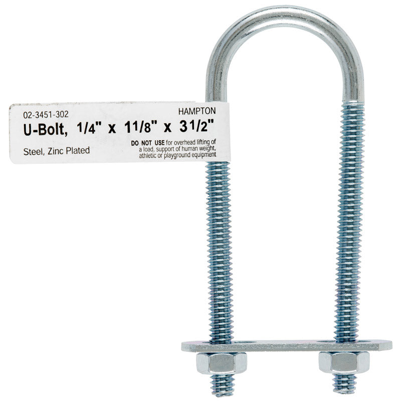 HAMPTON - Hampton 1/4 in. X 1-1/8 in. W X 3-1/2 in. L Coarse Zinc-Plated Steel U-Bolt - Case of 10