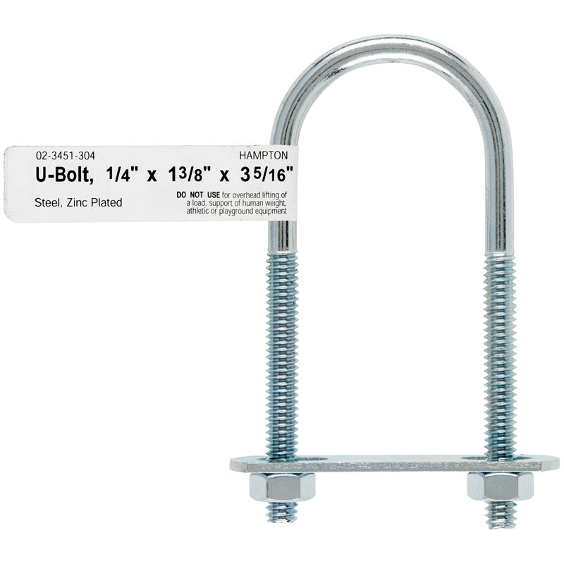 HAMPTON - Hampton 1/4 in. X 1-3/8 in. W X 3-3/8 in. L Coarse Zinc-Plated Steel U-Bolt - Case of 10