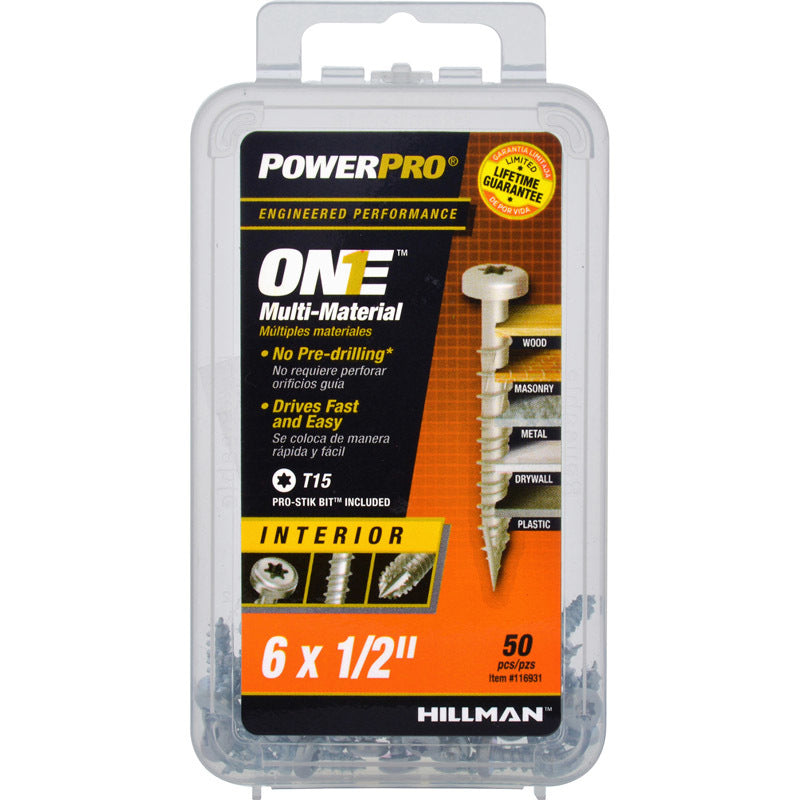 HILLMAN - Power Pro ONE No. 6 X 1/2 in. L Star Pan Head Multi-Material Screw 50 pk - Case of 5
