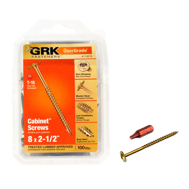 ITW - GRK Fasteners UberGrade No. 8 X 2-1/2 in. L Star Cabinet Screws 100 pk