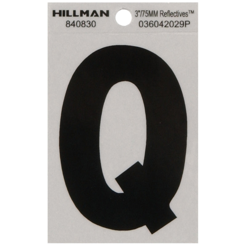 HILLMAN - Hillman 3 in. Reflective Black Vinyl Self-Adhesive Letter Q 1 pc - Case of 6
