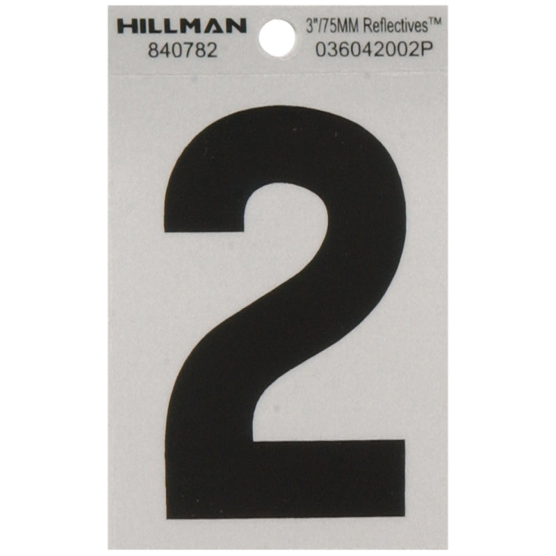 HILLMAN - Hillman 3 in. Reflective Black Vinyl Self-Adhesive Number 2 1 pc - Case of 6 [840782]