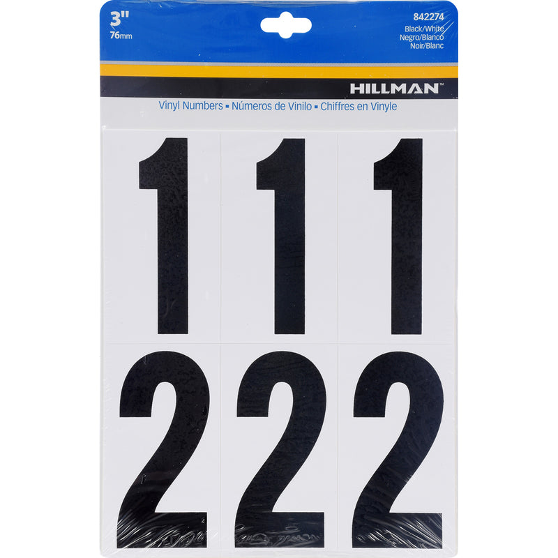 HILLMAN - Hillman 3 in. Black Plastic/Vinyl Self-Adhesive Number Set 0-9 27 pc - Case of 6