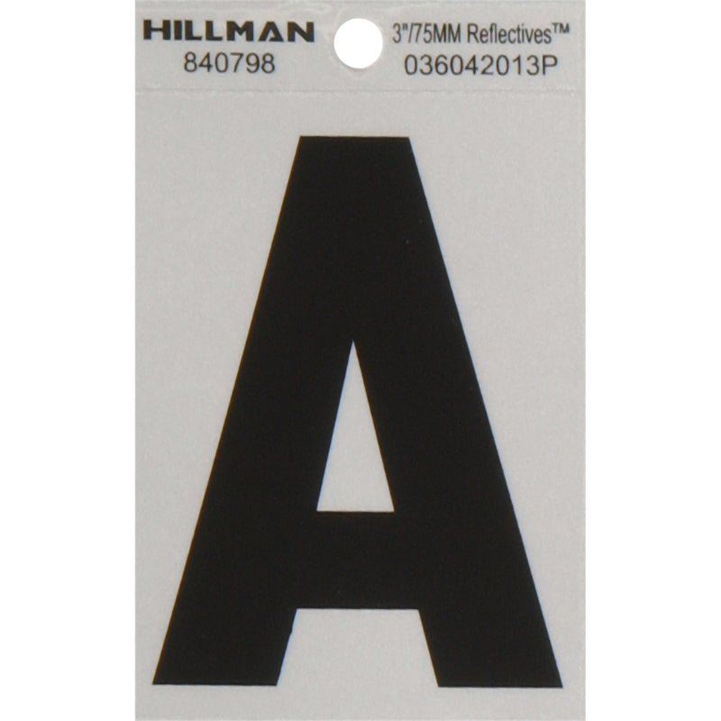 HILLMAN - Hillman 3 in. Reflective Black Vinyl Self-Adhesive Letter A 1 pc - Case of 6