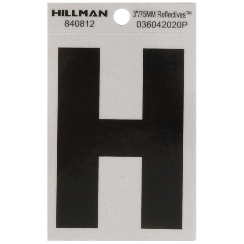 HILLMAN - Hillman 3 in. Reflective Black Vinyl Self-Adhesive Letter H 1 pc - Case of 6