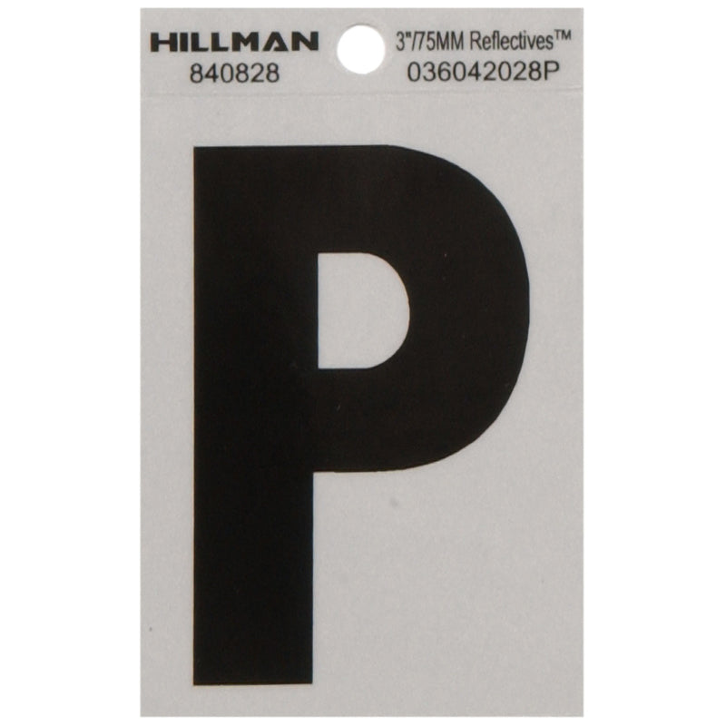 HILLMAN - Hillman 3 in. Reflective Black Vinyl Self-Adhesive Letter P 1 pc - Case of 6