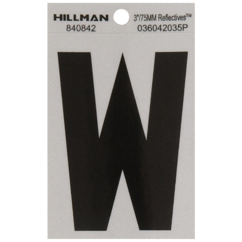 HILLMAN - Hillman 3 in. Reflective Black Vinyl Self-Adhesive Letter W 1 pc - Case of 6