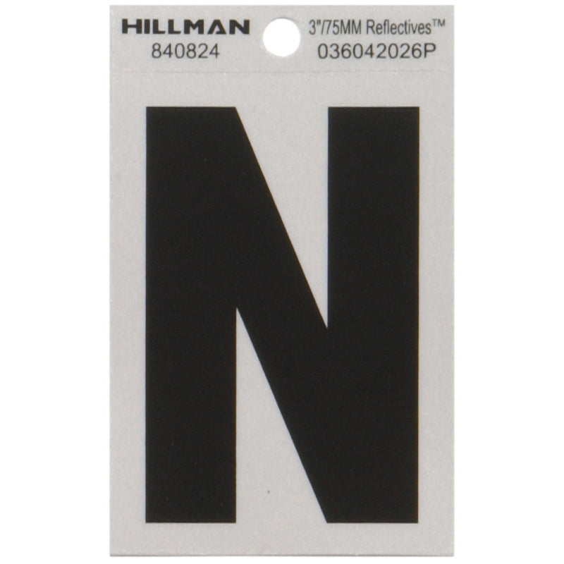 HILLMAN - Hillman 3 in. Reflective Black Vinyl Self-Adhesive Letter N 1 pc - Case of 6