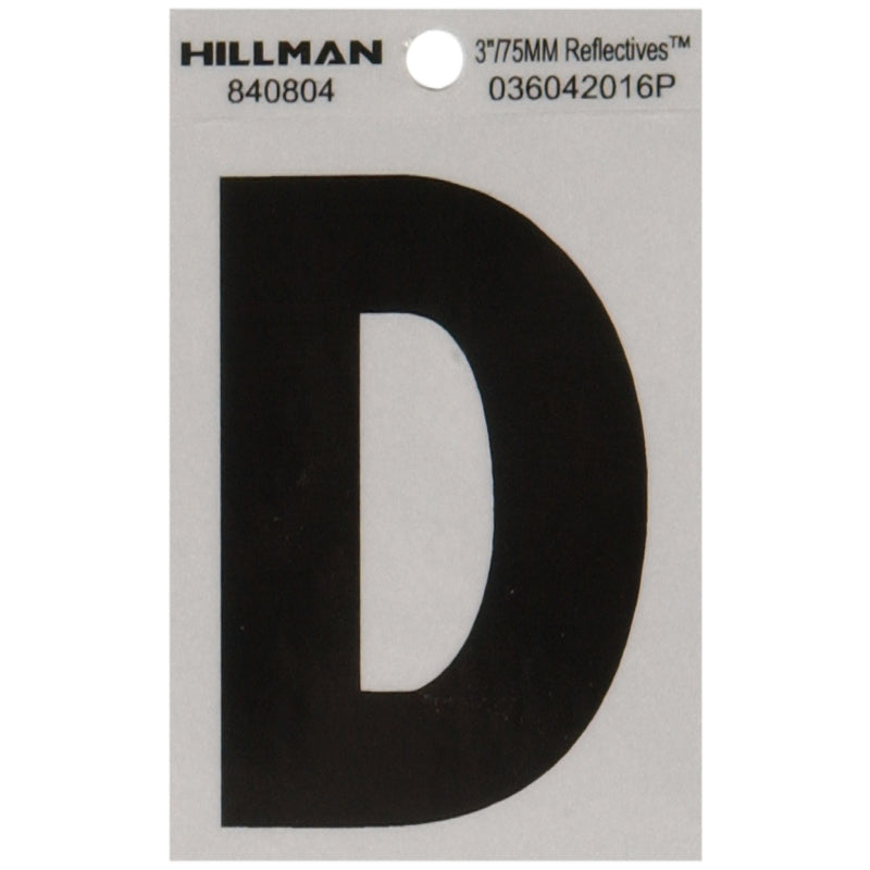 HILLMAN - Hillman 3 in. Reflective Black Vinyl Self-Adhesive Letter D 1 pc - Case of 6