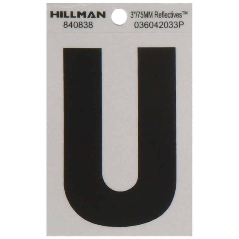 HILLMAN - Hillman 3 in. Reflective Black Vinyl Self-Adhesive Letter U 1 pc - Case of 6